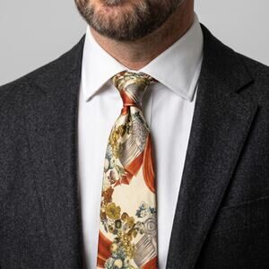 Audrey Buckner Men's Silk Necktie Vintage Floral Architectural Rust Gold One Siz